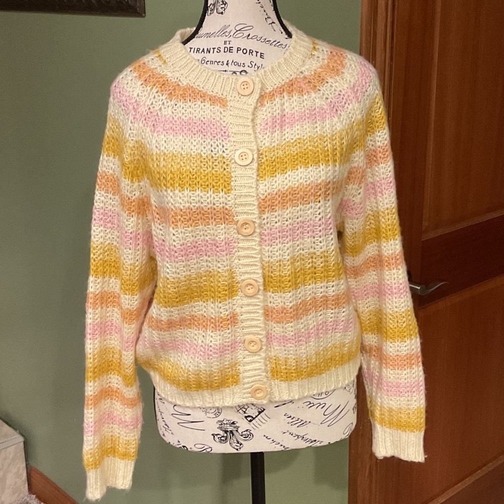 Lush Yellow and Pink Striped Cardigan, Size Small